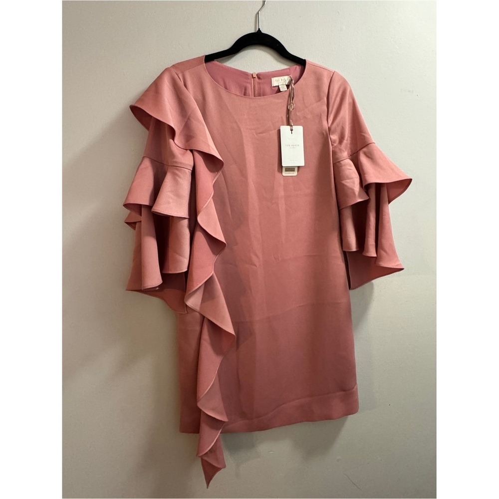 Ted Baker Eicio Ruffled Tunic Cocktail Dress In Pink Sz 0 - Picture 2 of 8